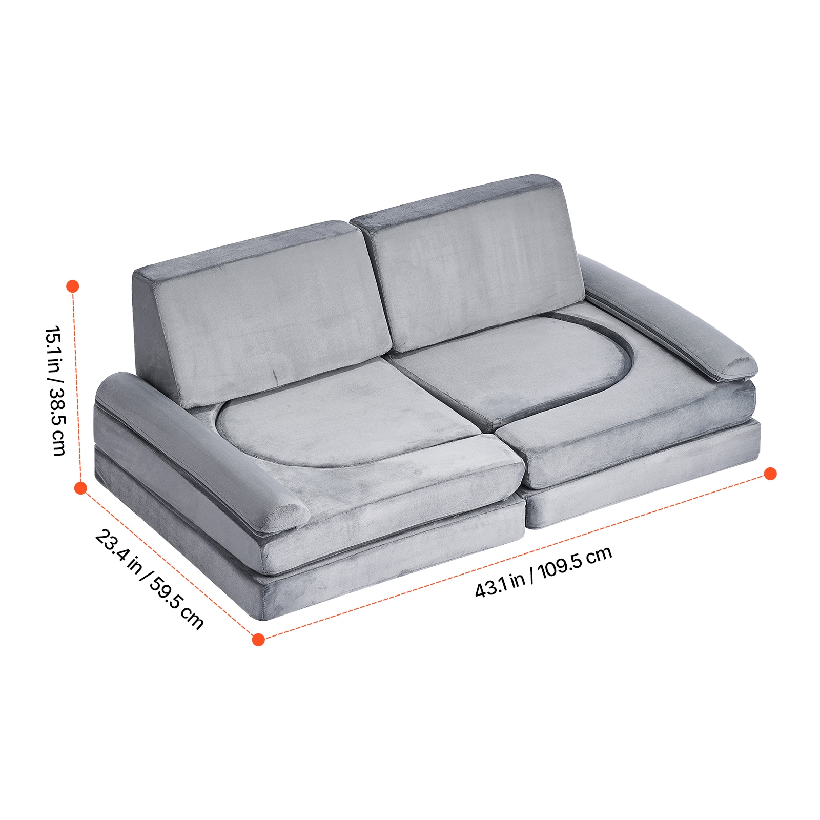 Modular Kids Play Couch Sectional Toddler Sofa With Armrests 10 Pcs Gray_voghion.com